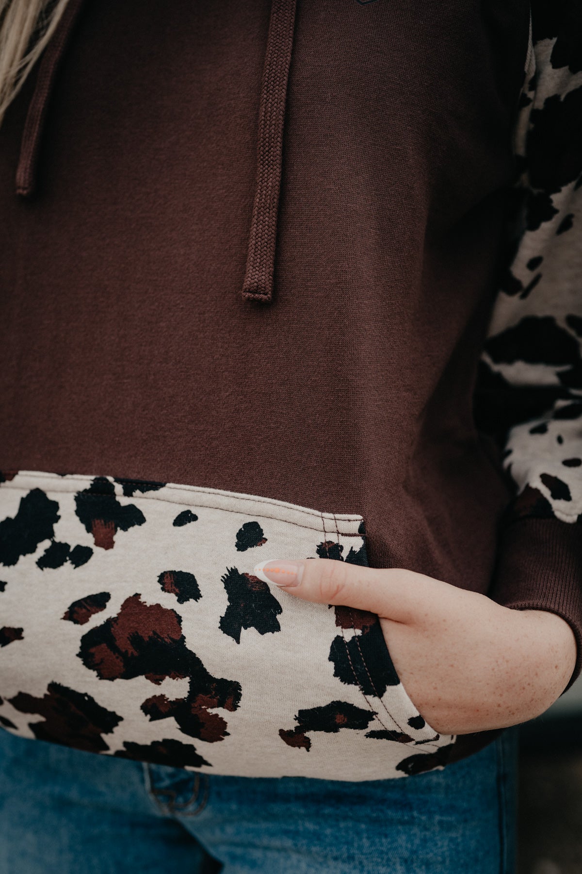'Carter' Women's Brown Cow Print Hoodie by Ariat