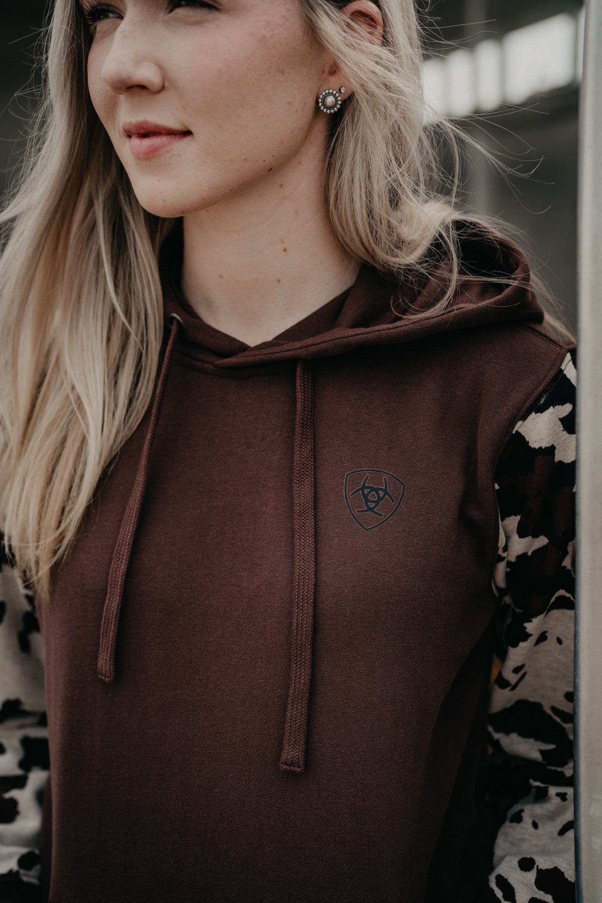 'Carter' Women's Brown Cow Print Hoodie by Ariat