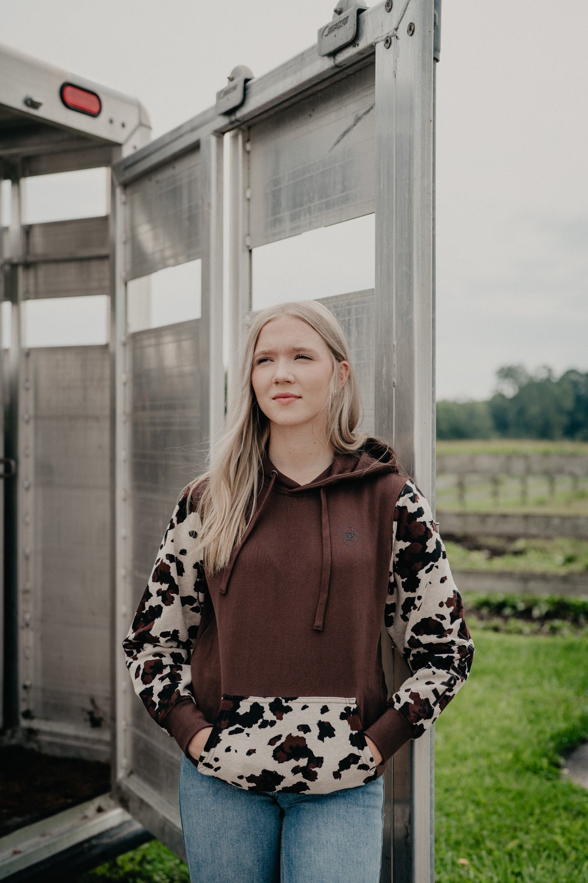 'Carter' Women's Brown Cow Print Hoodie by Ariat