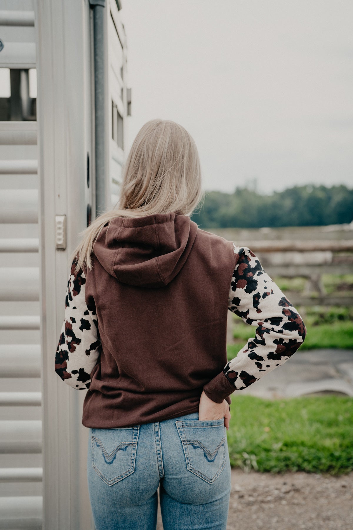 'Carter' Women's Brown Cow Print Hoodie by Ariat