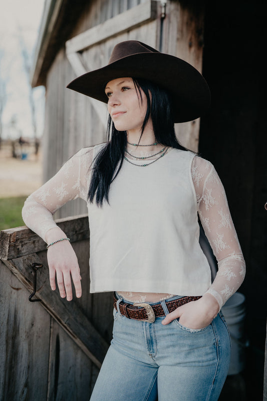 'Lyla' Ivory Floral Lace Long Sleeve Top (S-XL)