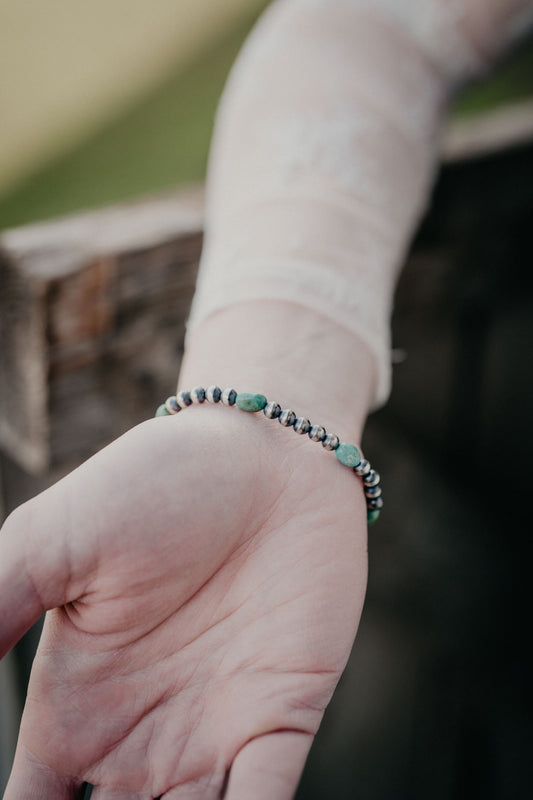 Sterling Silver Bead & Green Turquoise Bracelet