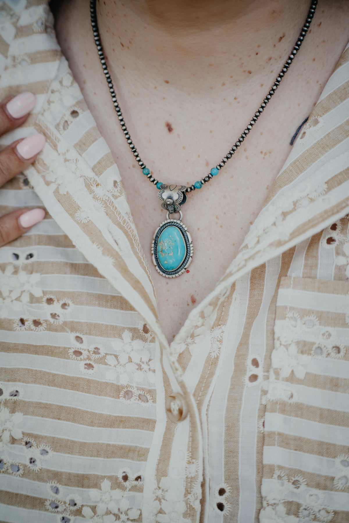 Turquoise Matrix Pendant with Engraved Detailed Bail