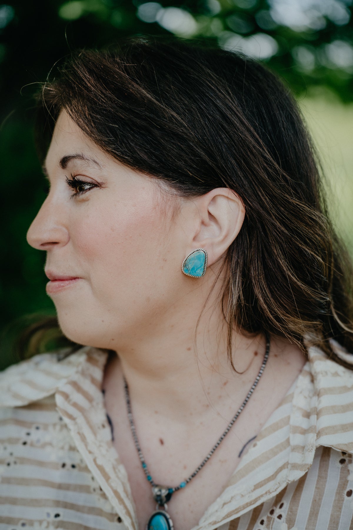 Turquoise Matrix Stud Earrings with Rope Boarder