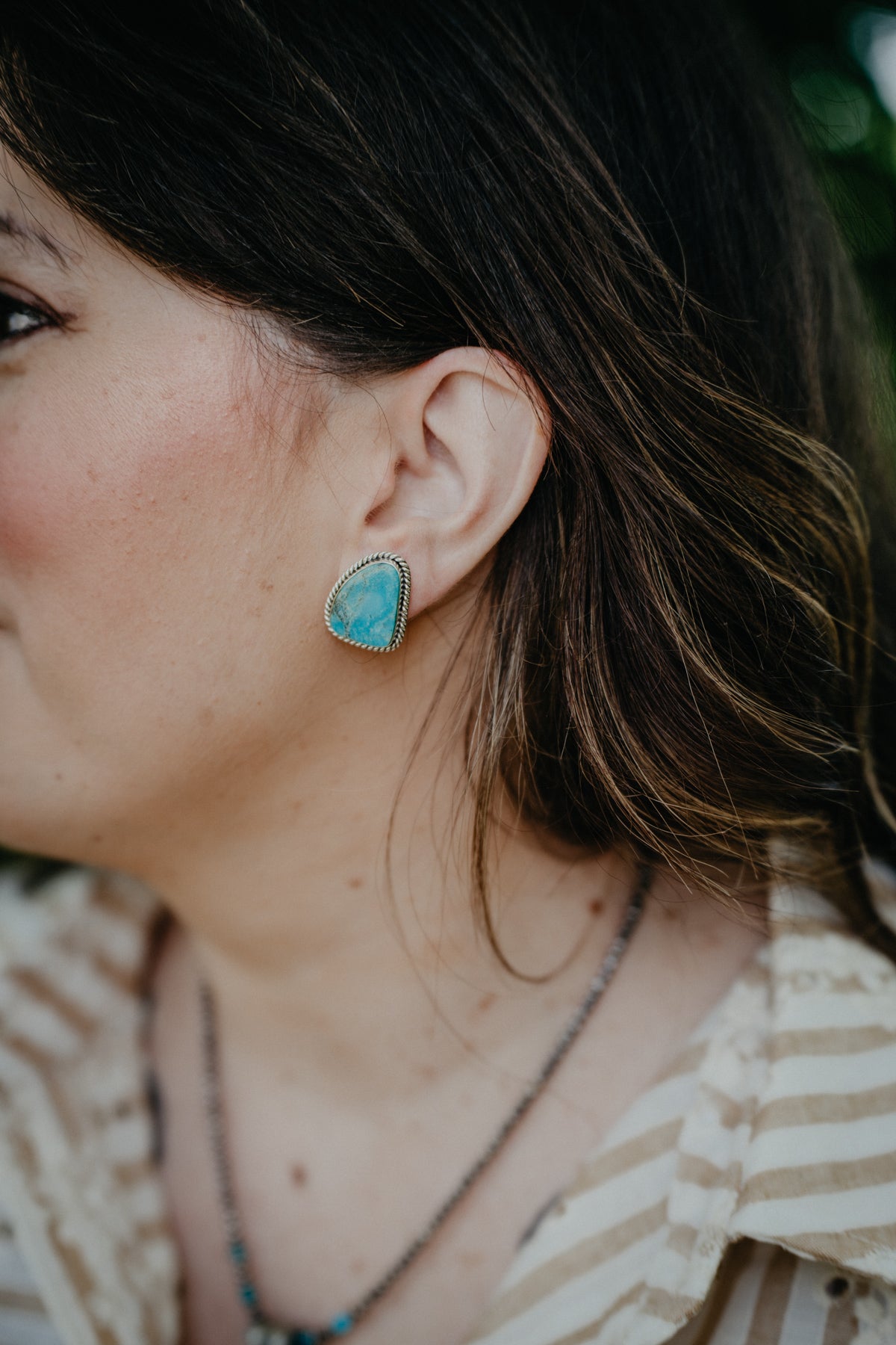 Turquoise Matrix Stud Earrings with Rope Boarder