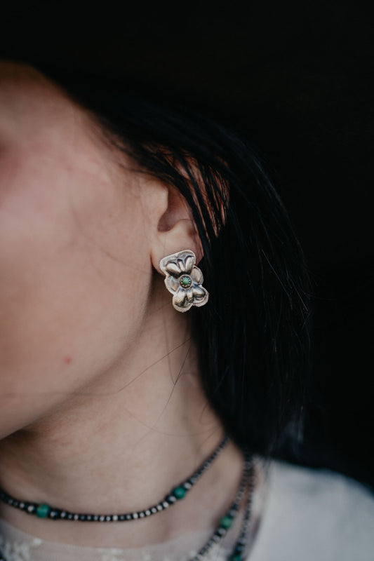Butterfly Sculpted Sterling Silver Earrings with Turquoise Accent