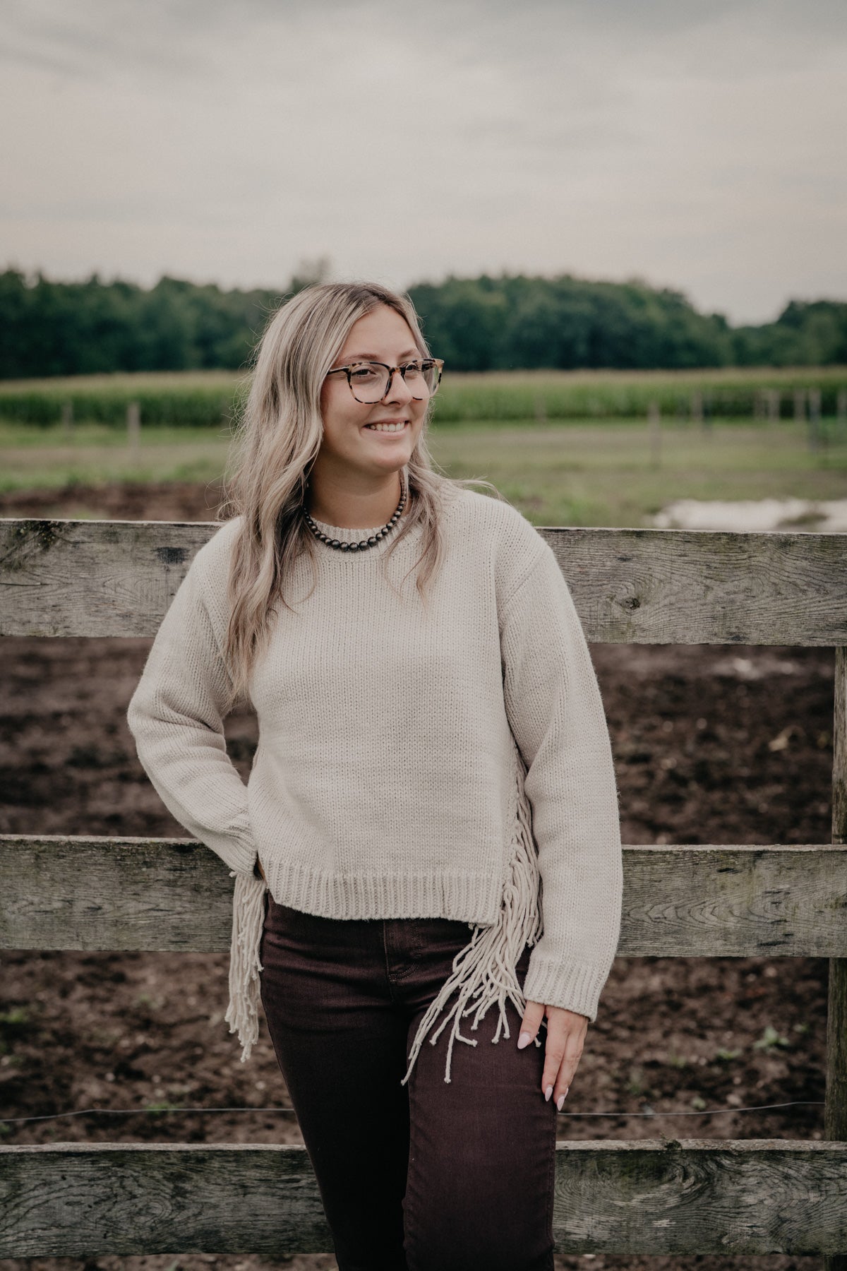 'Desert Dream' Ivory Novelty Tassel Sweater by Lyla + Luxe
