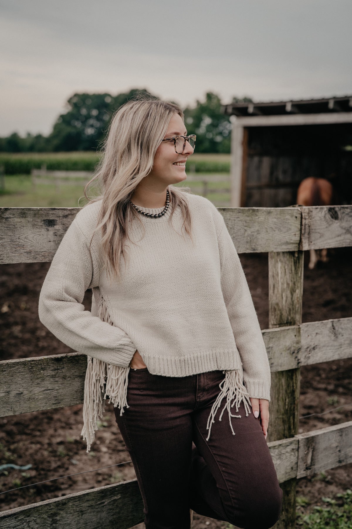 'Desert Dream' Ivory Novelty Tassel Sweater by Lyla + Luxe
