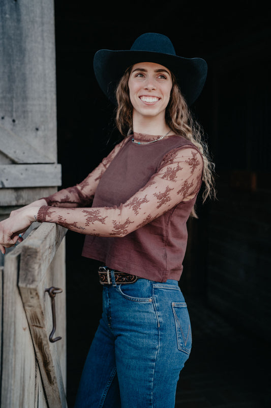 'Robin' Brown Lace Long Sleeve Top (S-XL)