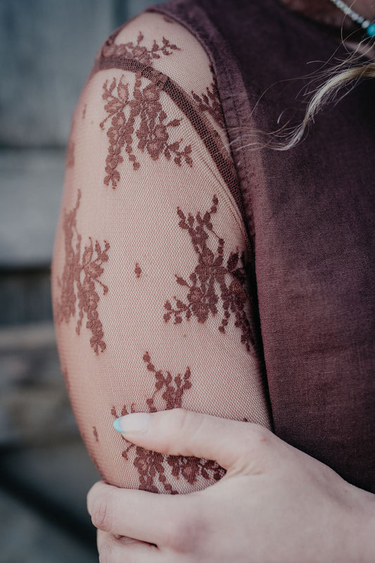 'Robin' Brown Lace Long Sleeve Top (S-XL)