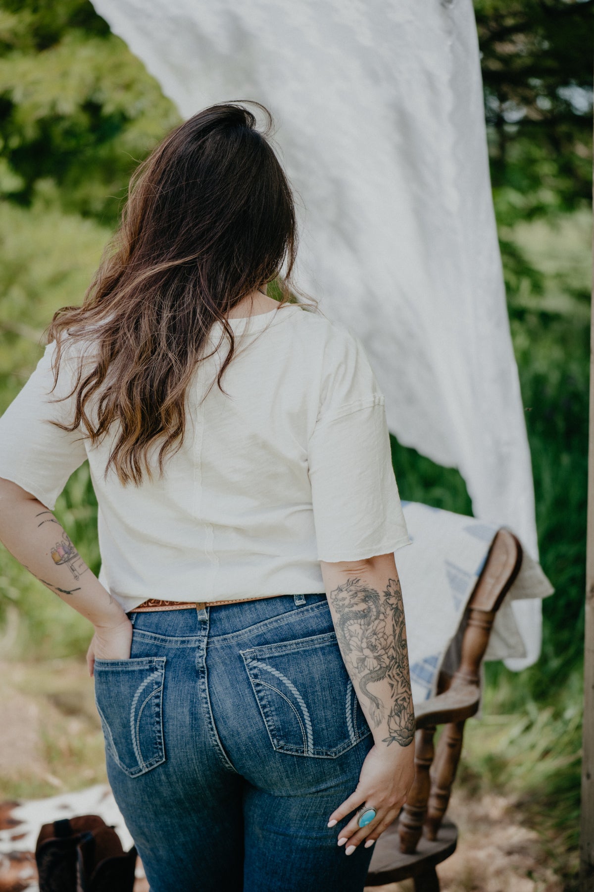 'Magnolia' White Floral Embroidered Mesh Inlay T-Shirt (S-L)