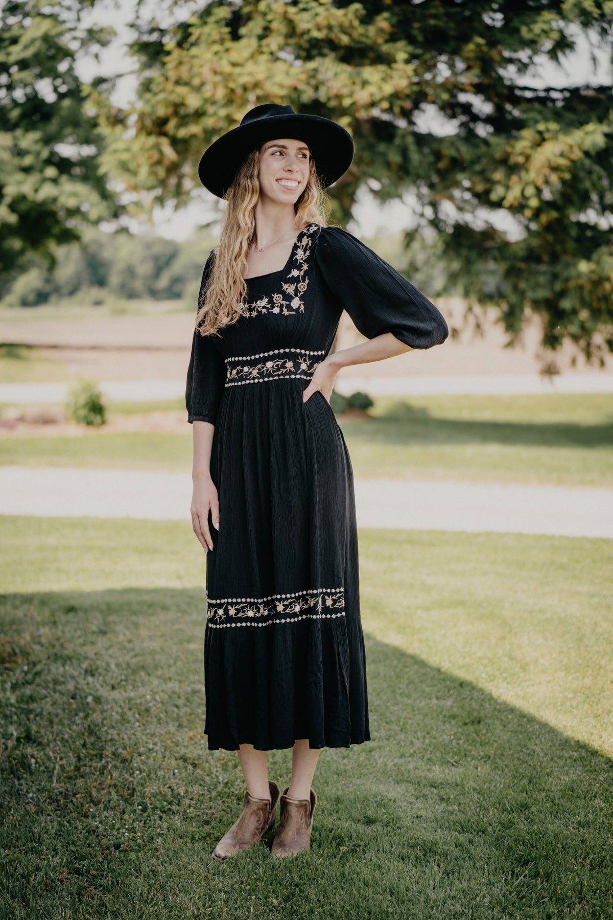 'Spencer' Black Floral Embroidered Maxi Dress (S-XL)