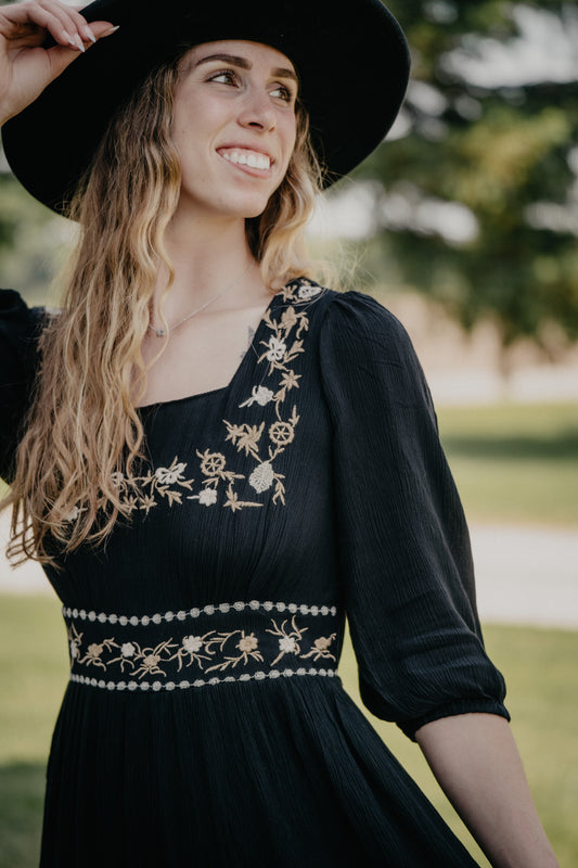 'Spencer' Black Floral Embroidered Maxi Dress (S-XL)