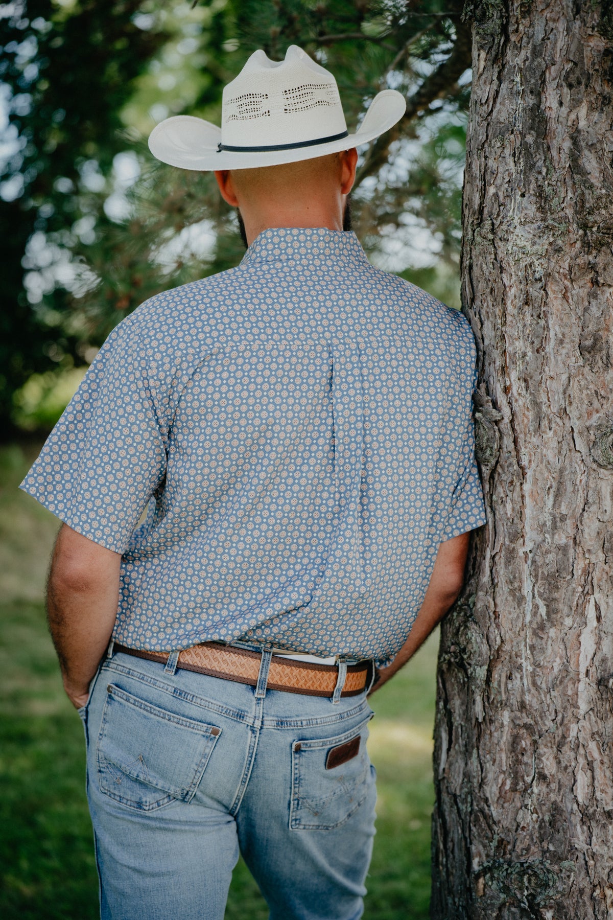 "Enzo" Men's Short Sleeve Blue Printed ArenaFlex CINCH Button Down (S-XXL)