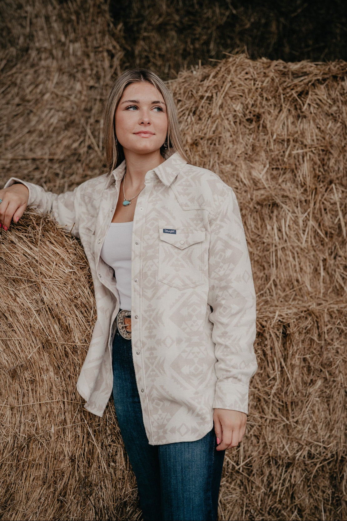 'Loretta' Women's Aztec Pearl Snap Shacket by Wrangler