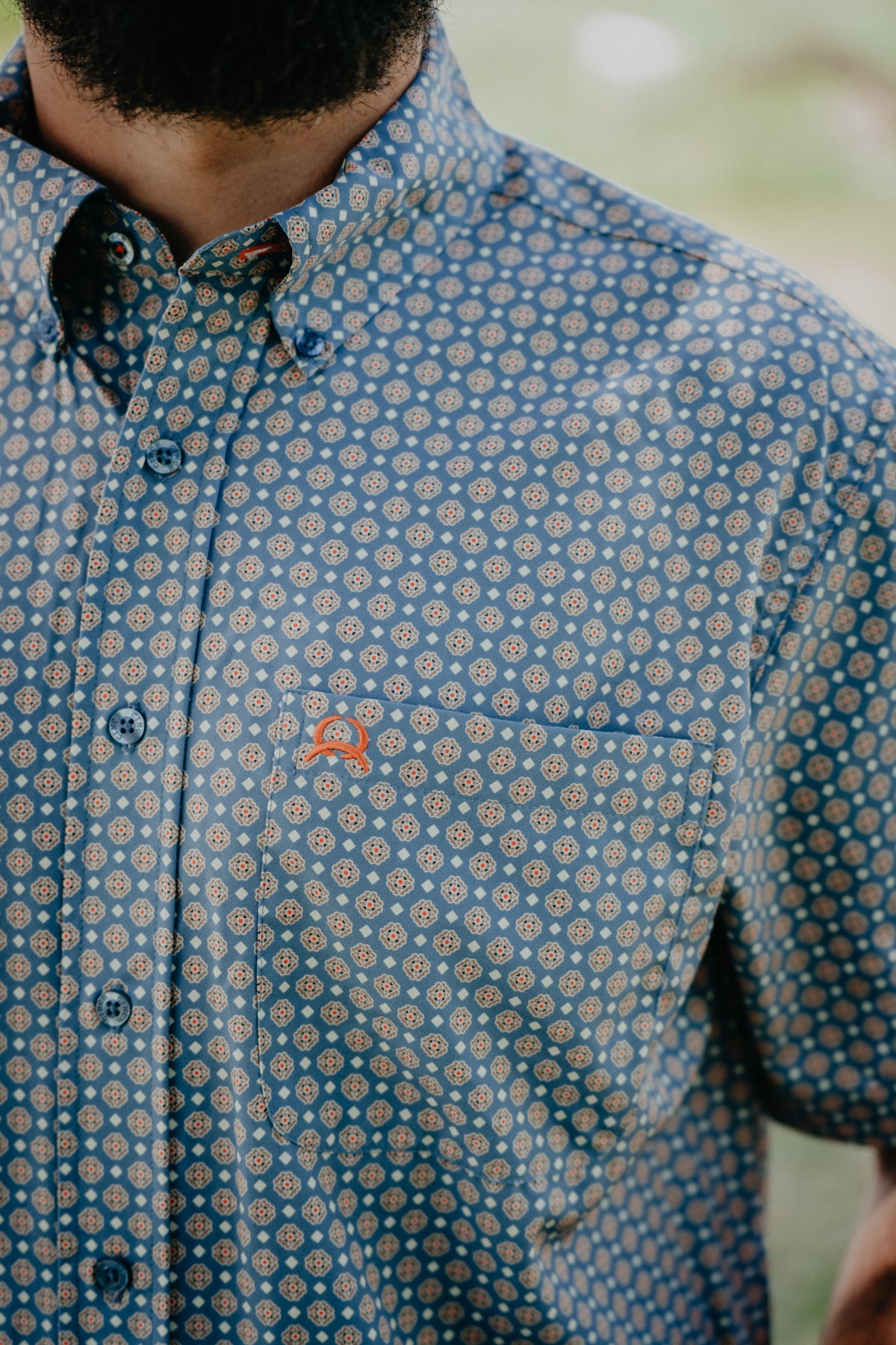 "Enzo" Men's Short Sleeve Blue Printed ArenaFlex CINCH Button Down (S-XXL)