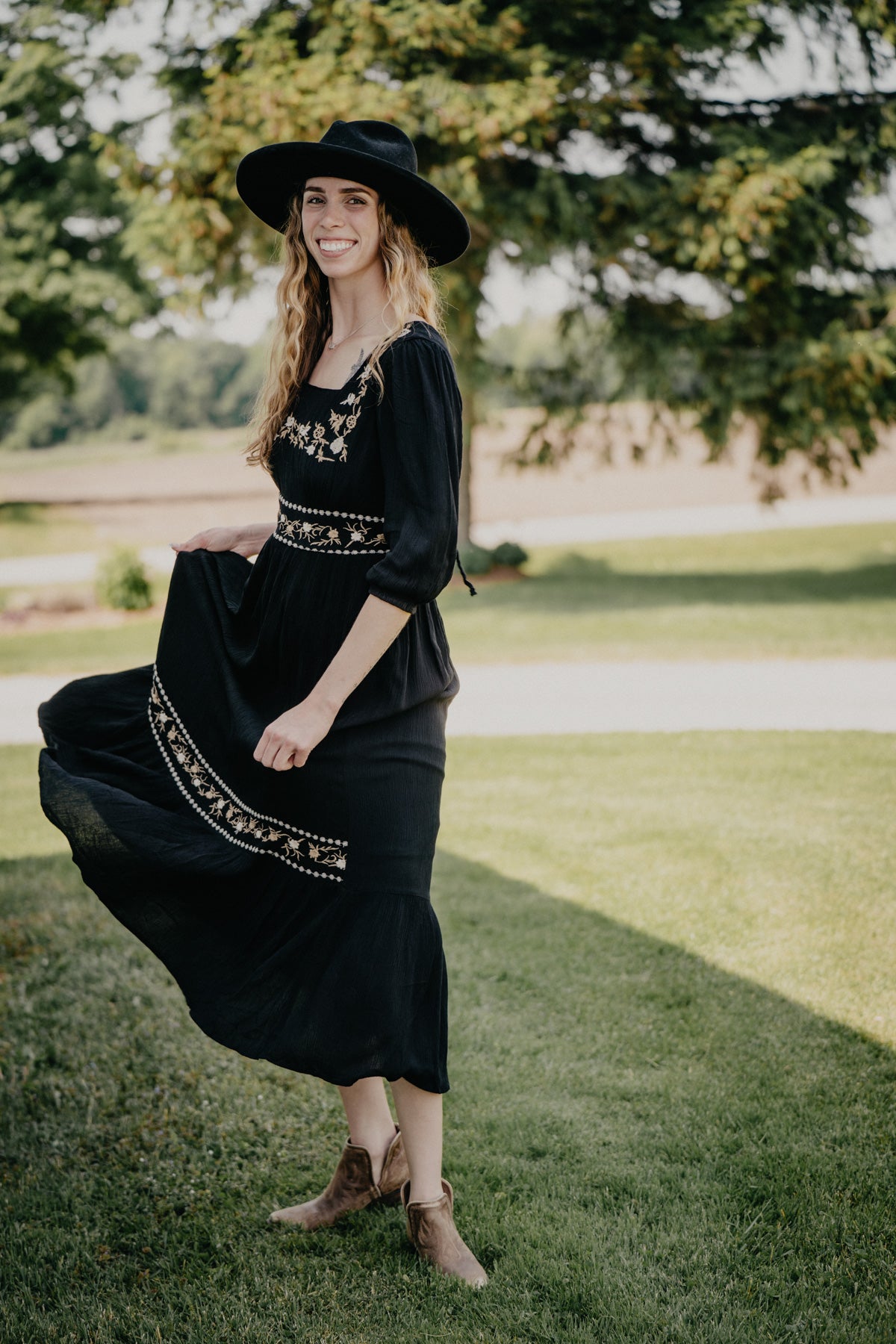 'Spencer' Black Floral Embroidered Maxi Dress (S-XL)