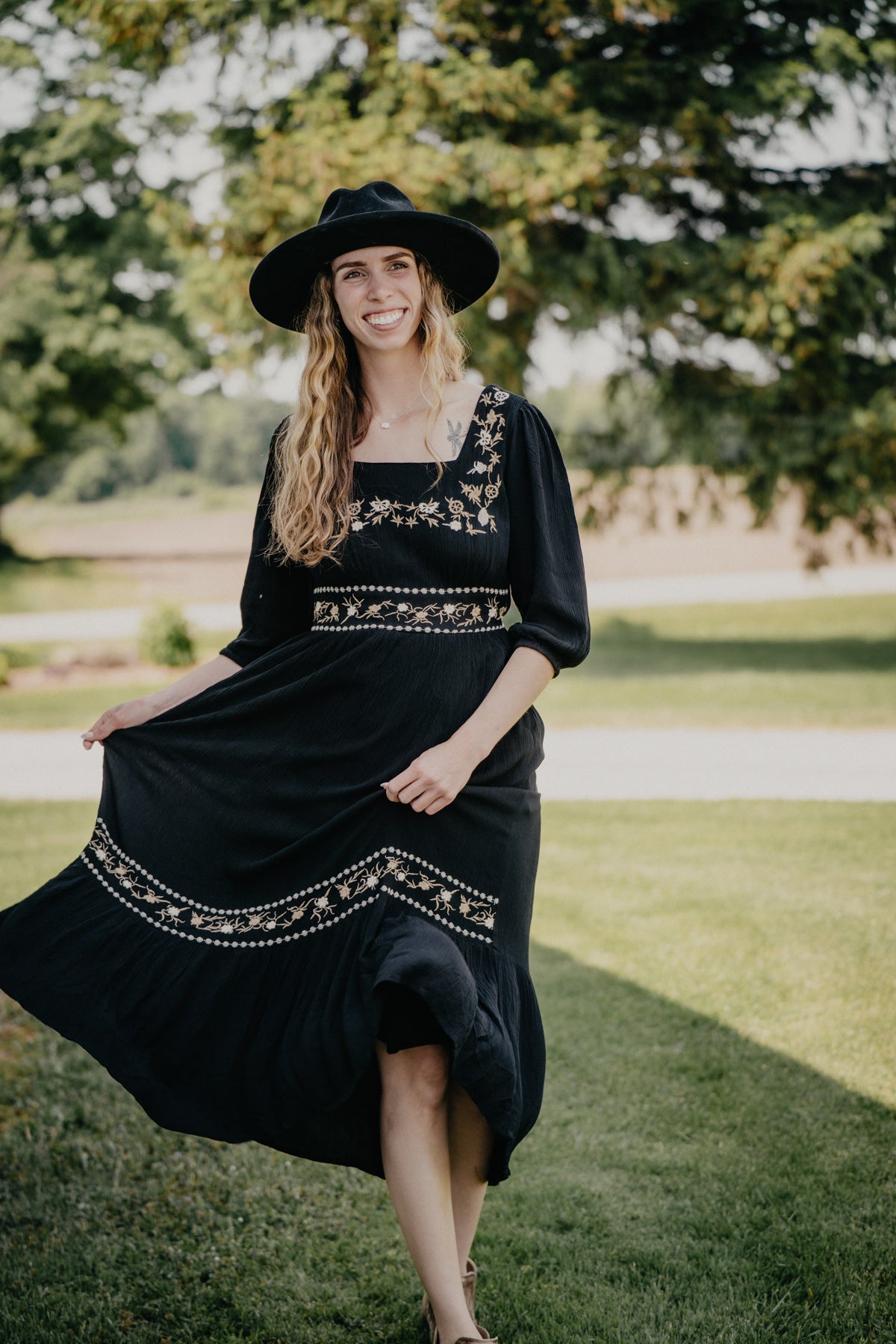 'Spencer' Black Floral Embroidered Maxi Dress (S-XL)