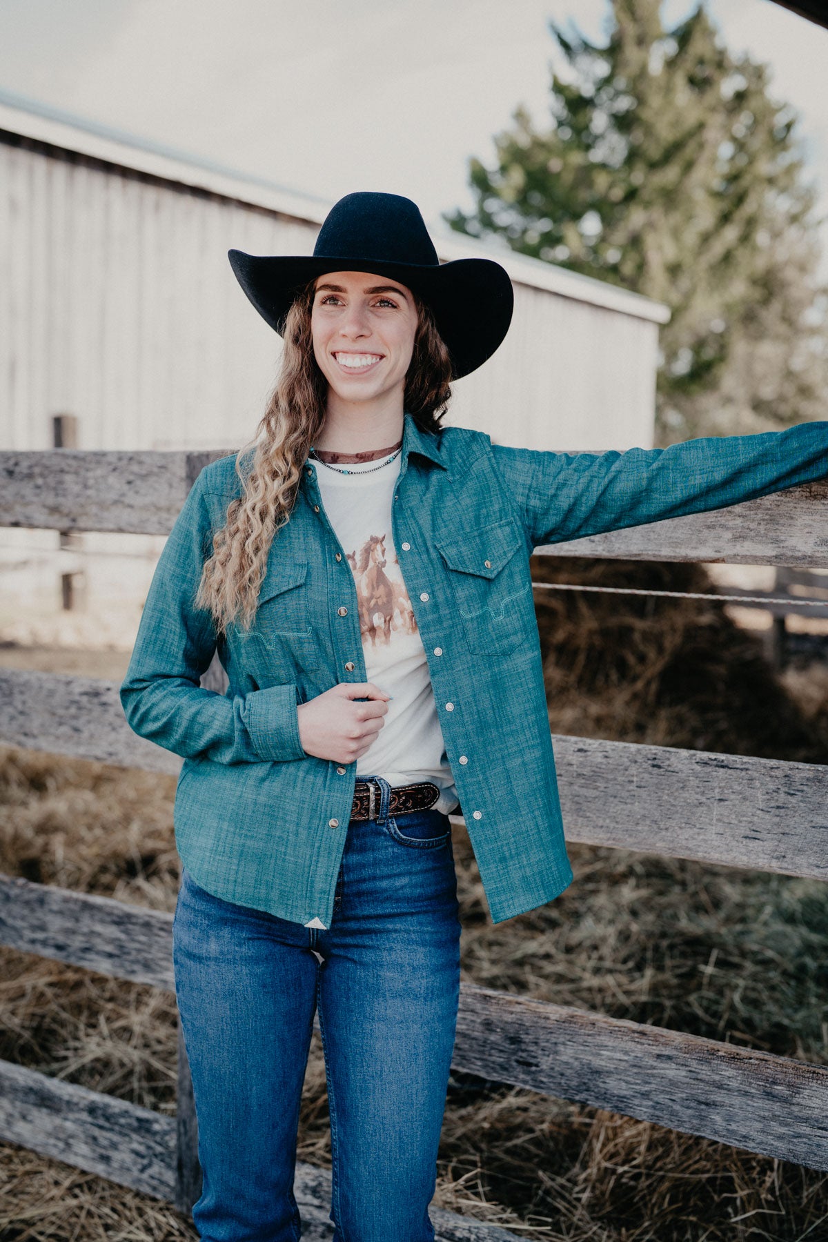 'Lacy' Kimes Ranch Dark Teal Kimes Pearl Snap (S-XXL)