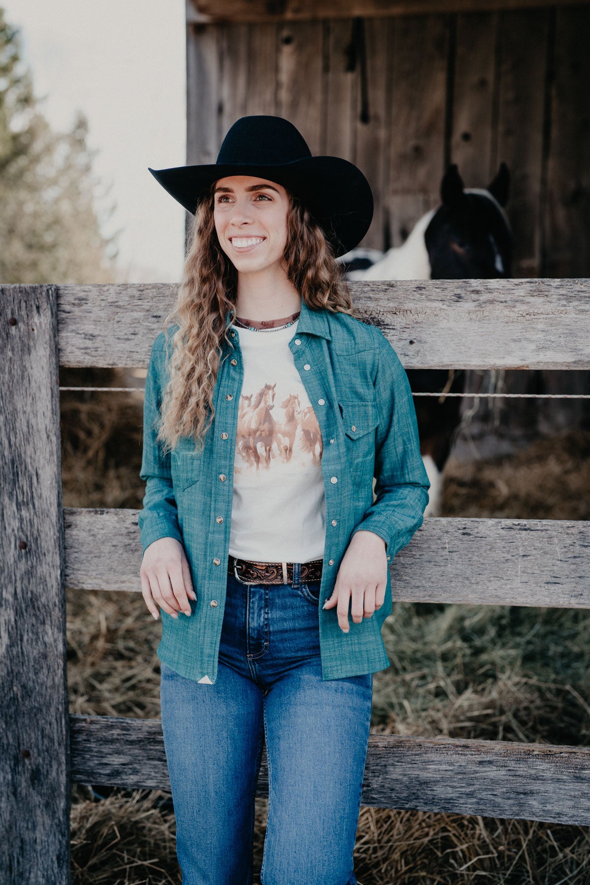 'Lacy' Kimes Ranch Dark Teal Kimes Pearl Snap (S-XXL)