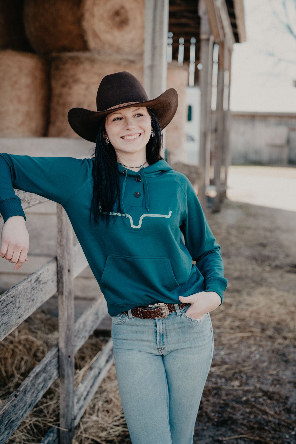 'Kenzie' Kimes Ranch Dark Teal Hooded Pullover (S-XXL)