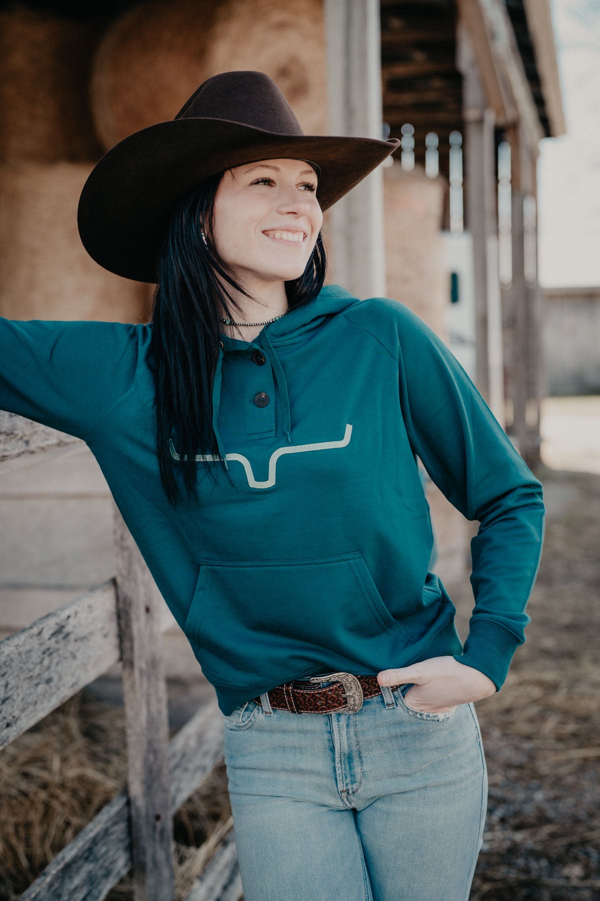 'Kenzie' Kimes Ranch Dark Teal Hooded Pullover (S-XXL)