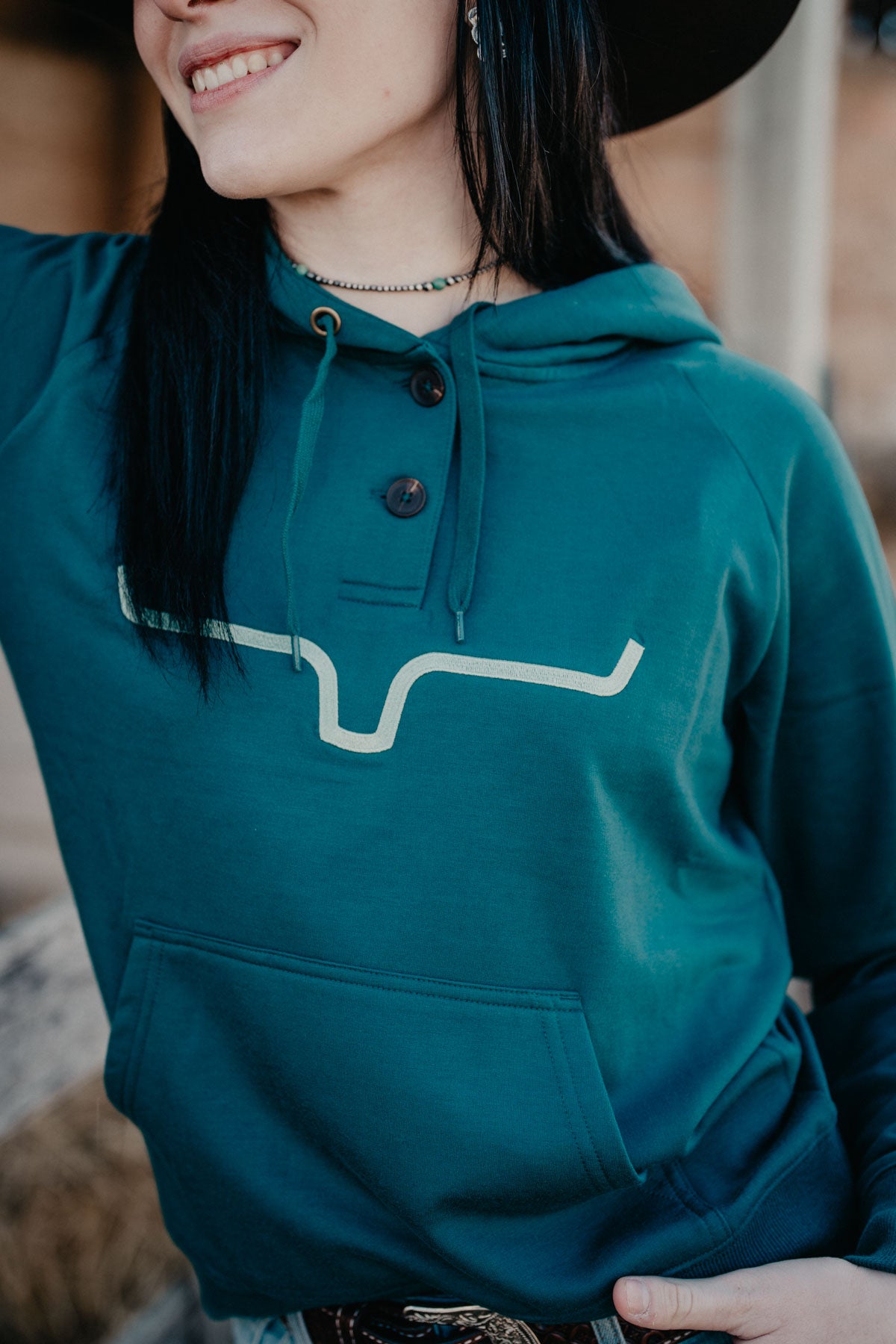 'Kenzie' Kimes Ranch Dark Teal Hooded Pullover (S-XXL)