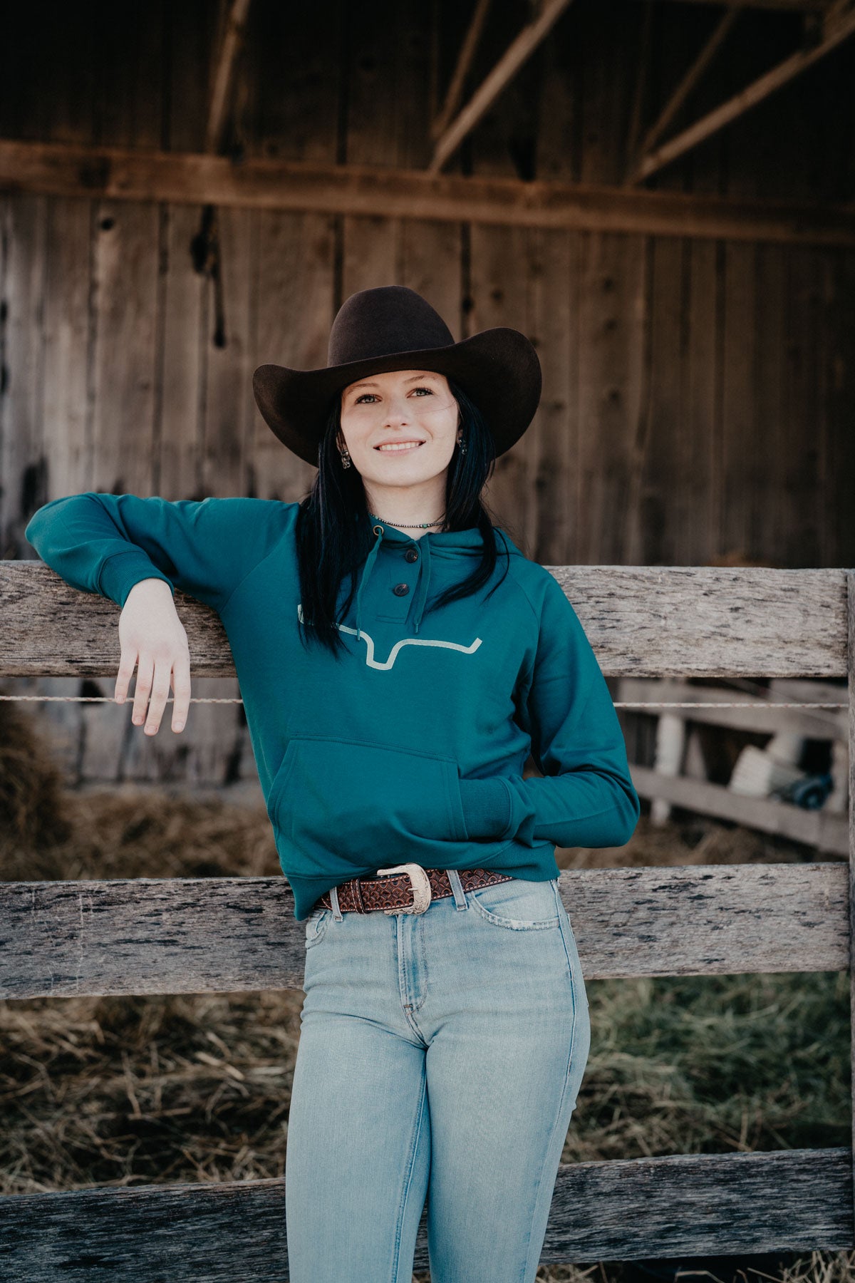 'Kenzie' Kimes Ranch Dark Teal Hooded Pullover (S-XXL)