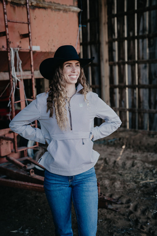 'Hannah' Women's CINCH 1/4 Zip Brown Stripe Pullover (XS-XXL)