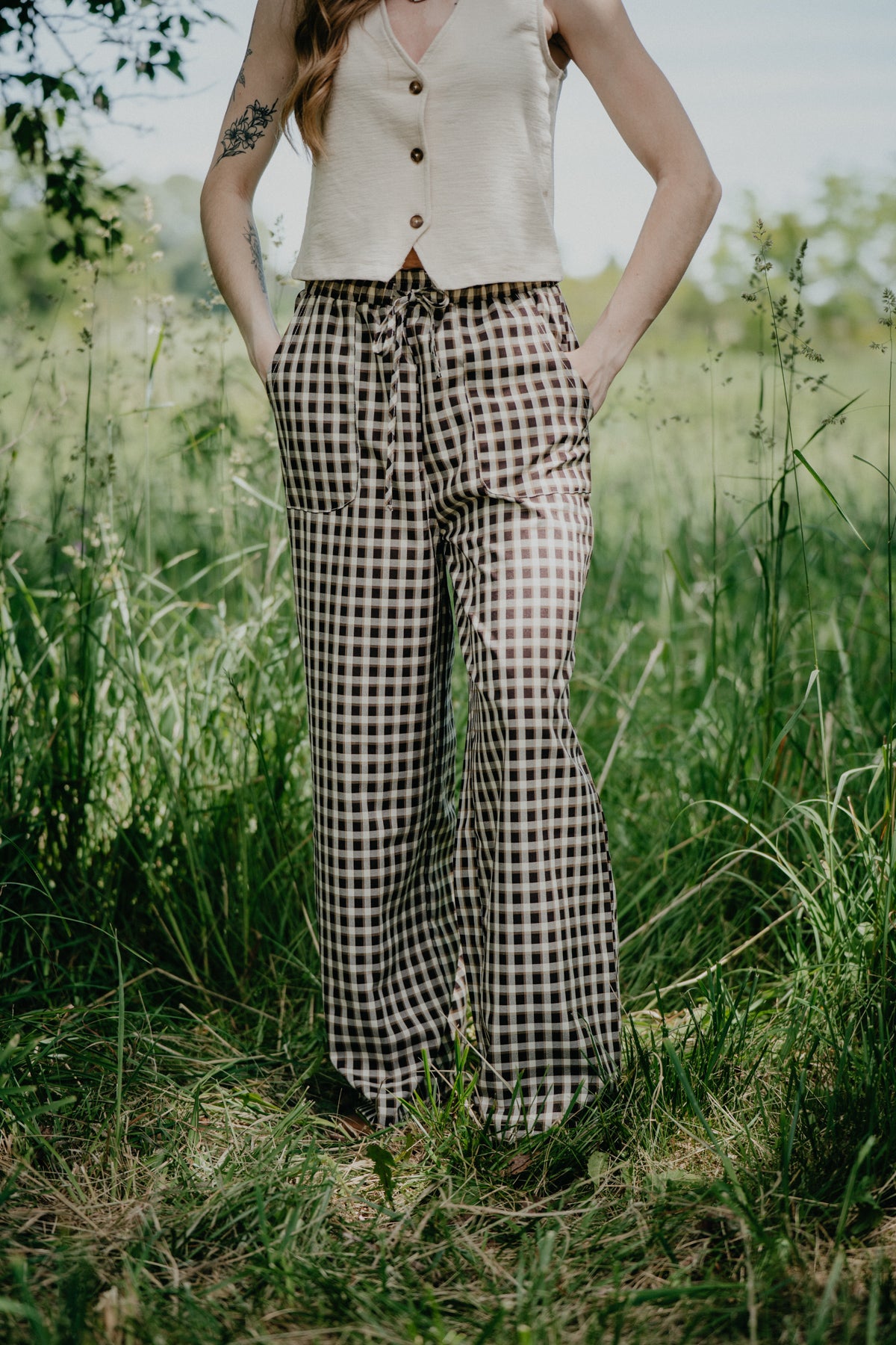 'Ginger' Brown Checkerboard Pants (S-XL)