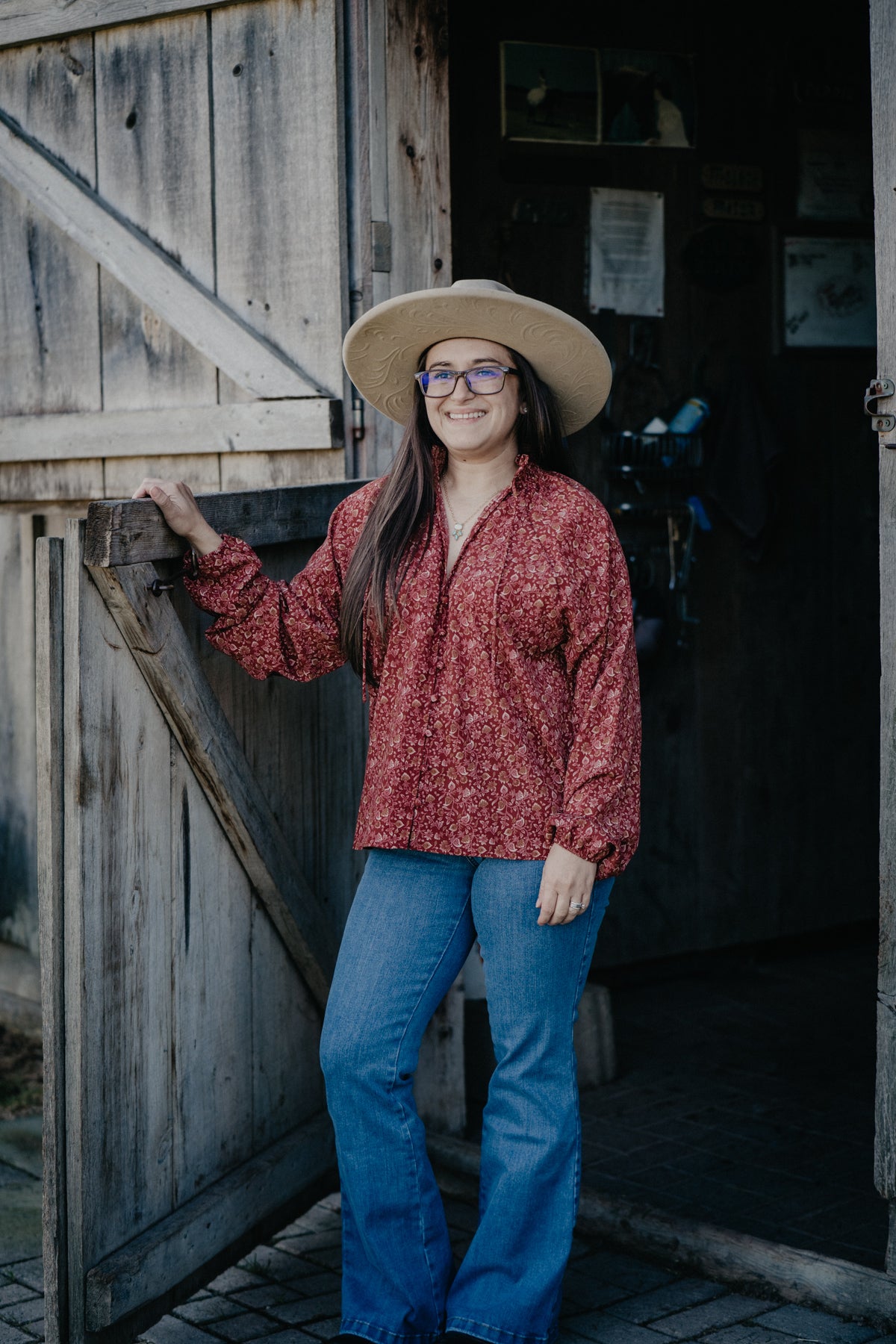 'Fawn' Burgundy Floral Ruffle Long Sleeve Top by Wrangler