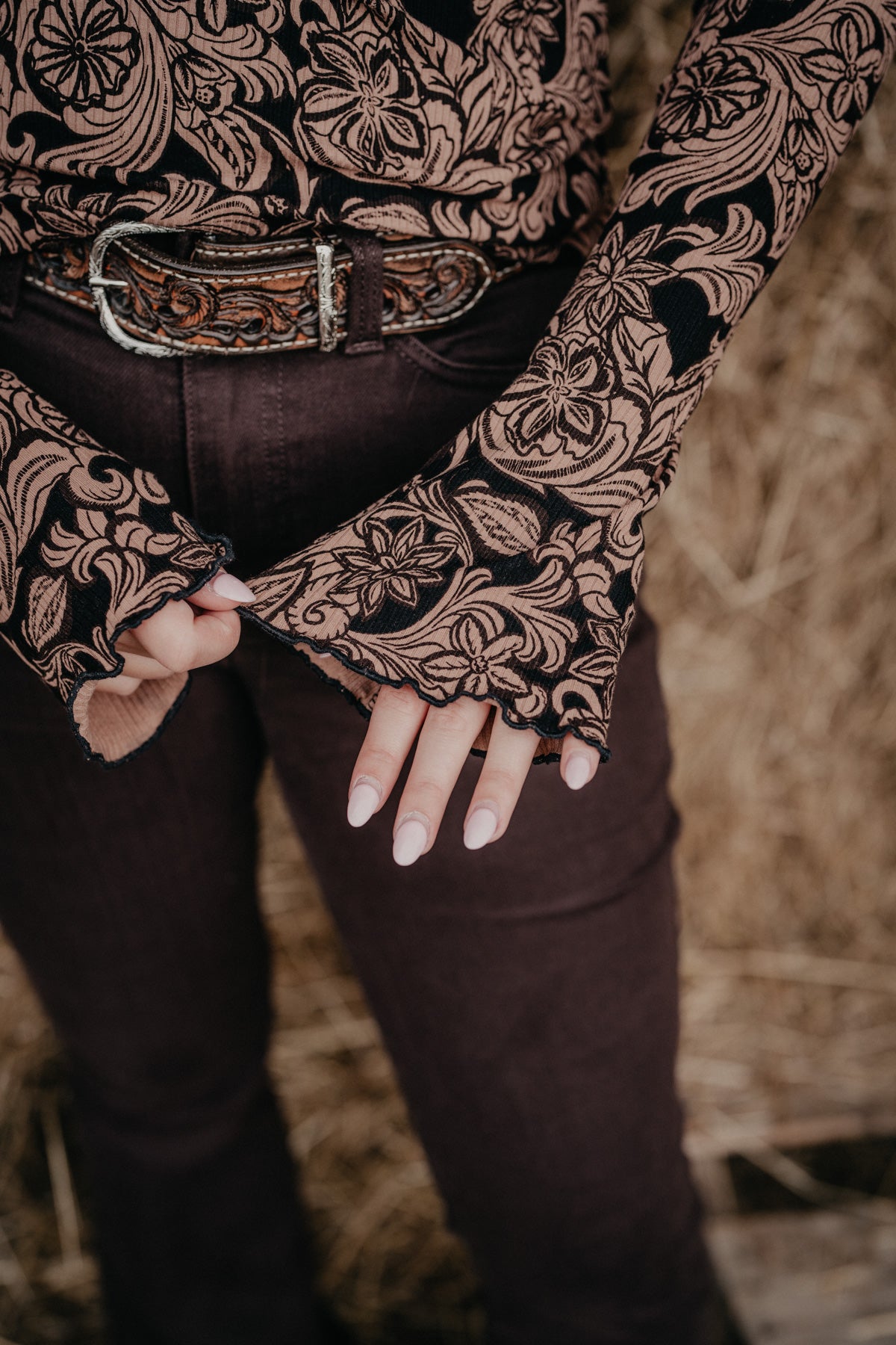 'Cowgirl Bloom' Women's Mock Floral Embossed Long Sleeve Top by Wrangler