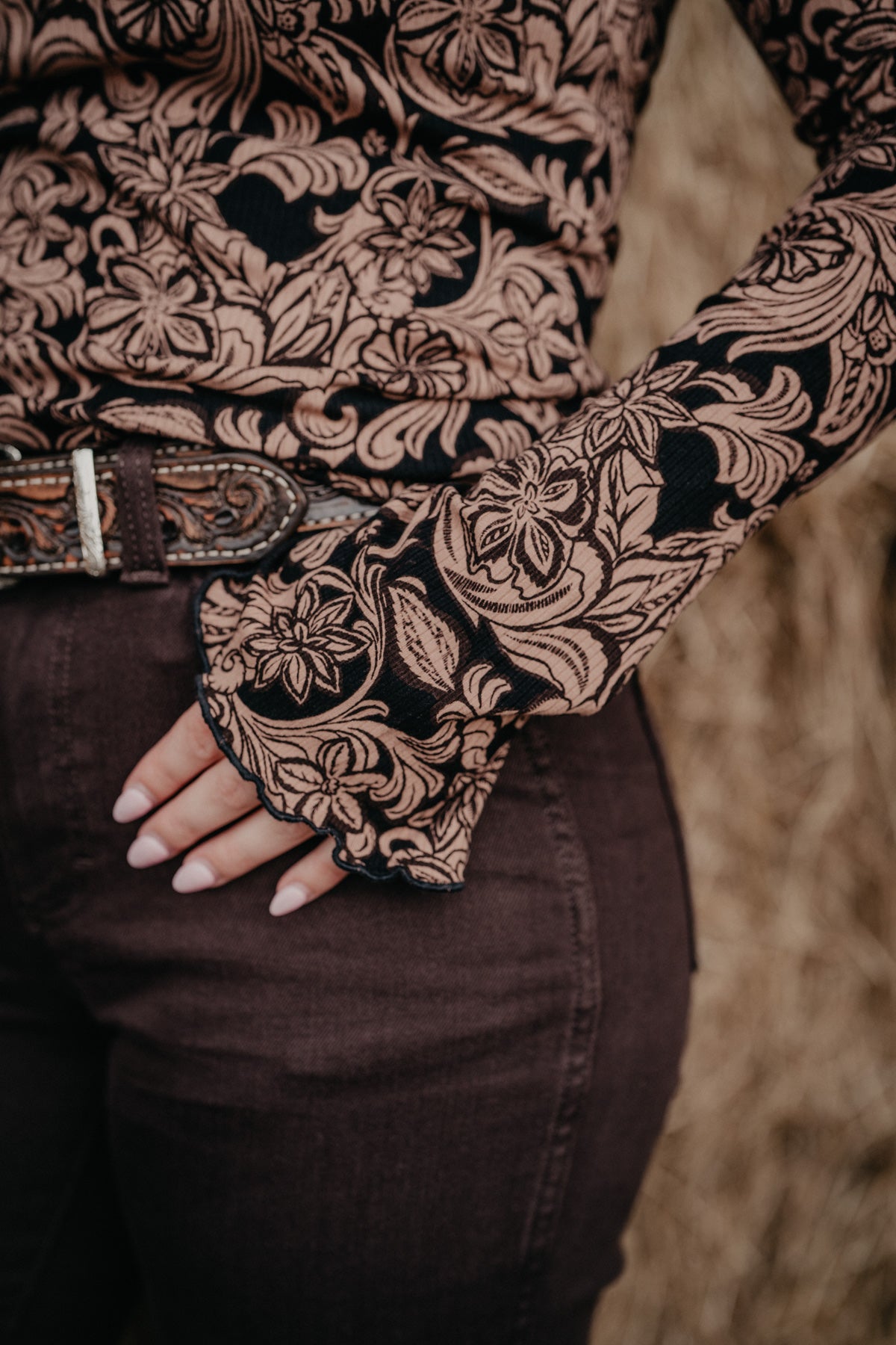 'Cowgirl Bloom' Women's Mock Floral Embossed Long Sleeve Top by Wrangler