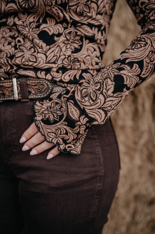 'Cowgirl Bloom' Women's Mock Floral Embossed Long Sleeve Top by Wrangler