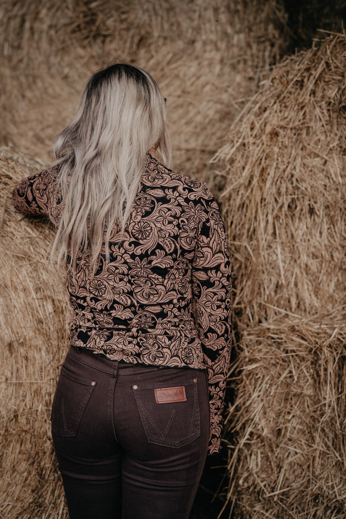 'Cowgirl Bloom' Women's Mock Floral Embossed Long Sleeve Top by Wrangler