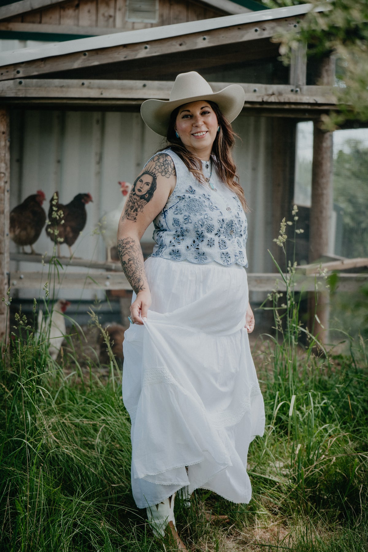 'Willow' Coloured Denim Floral Eyelet Vest (2 colourways; S-L)