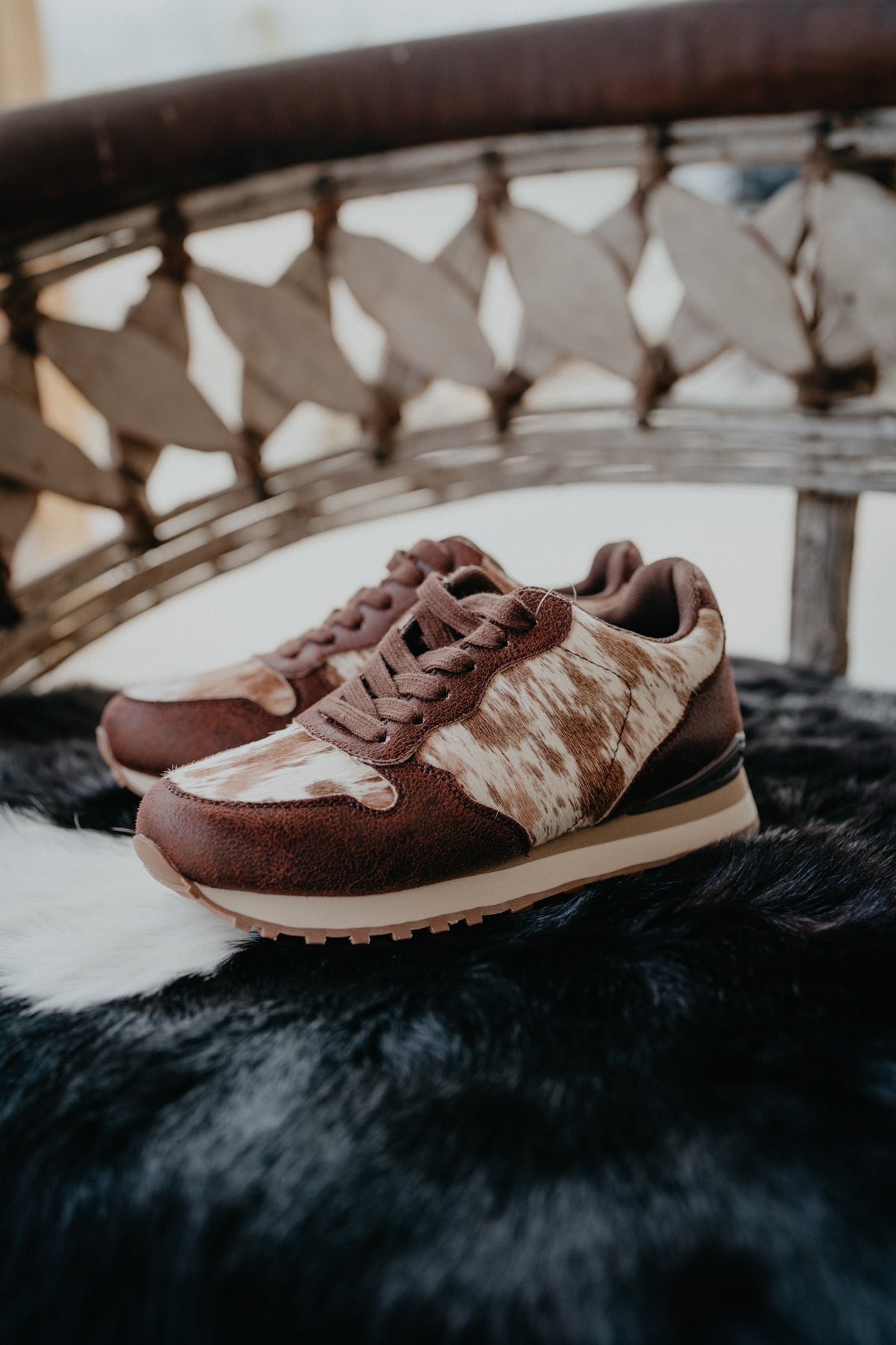 Women's Faux Cowhide & Leather Lace Up Jogger by Roper
