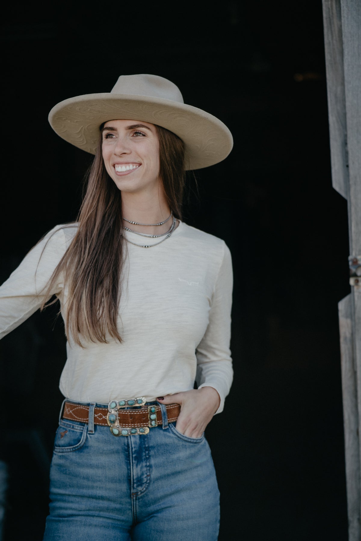 'Ainsley'  Women's Cream Long Sleeve Shirt by Kimes Ranch