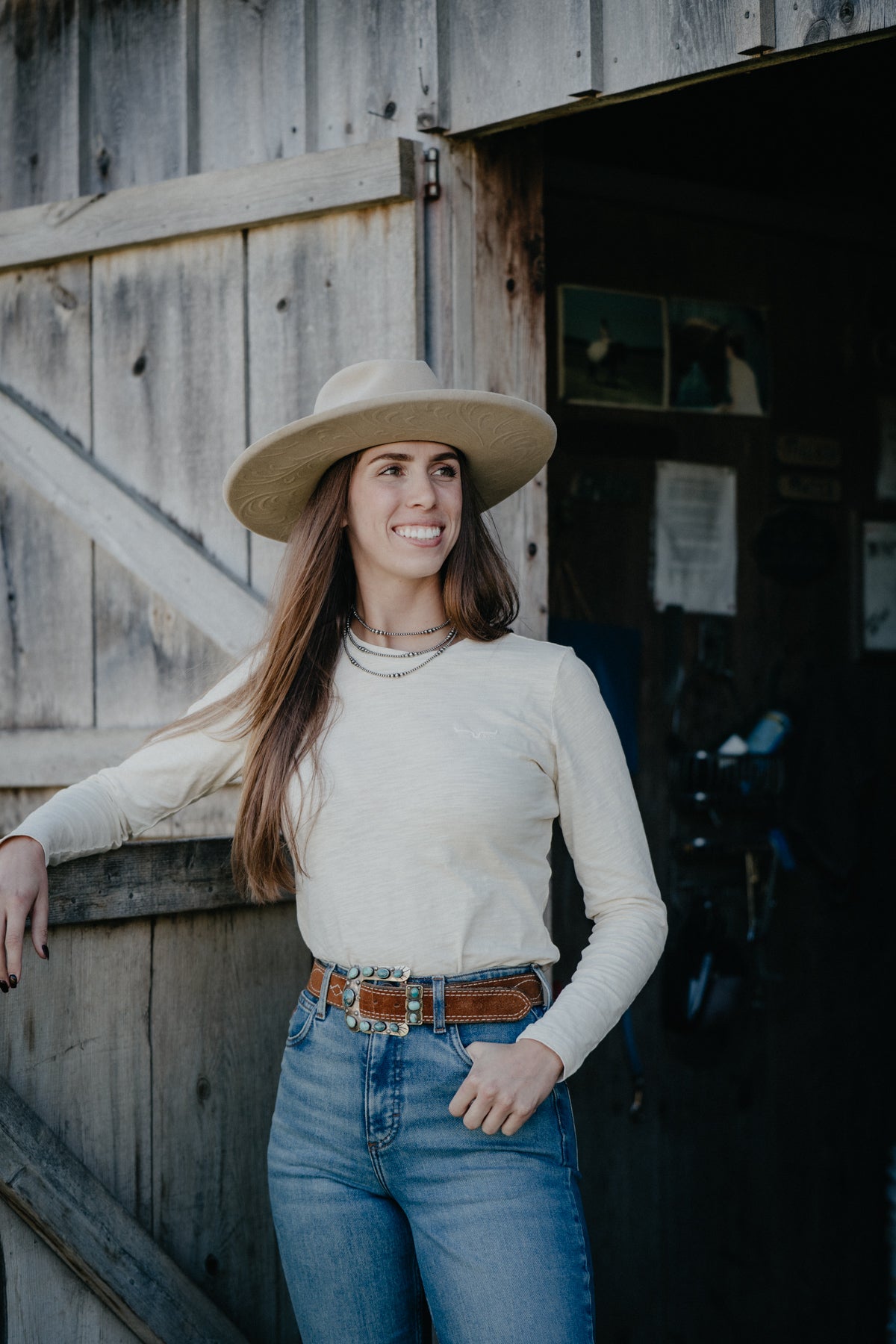 'Ainsley'  Women's Cream Long Sleeve Shirt by Kimes Ranch
