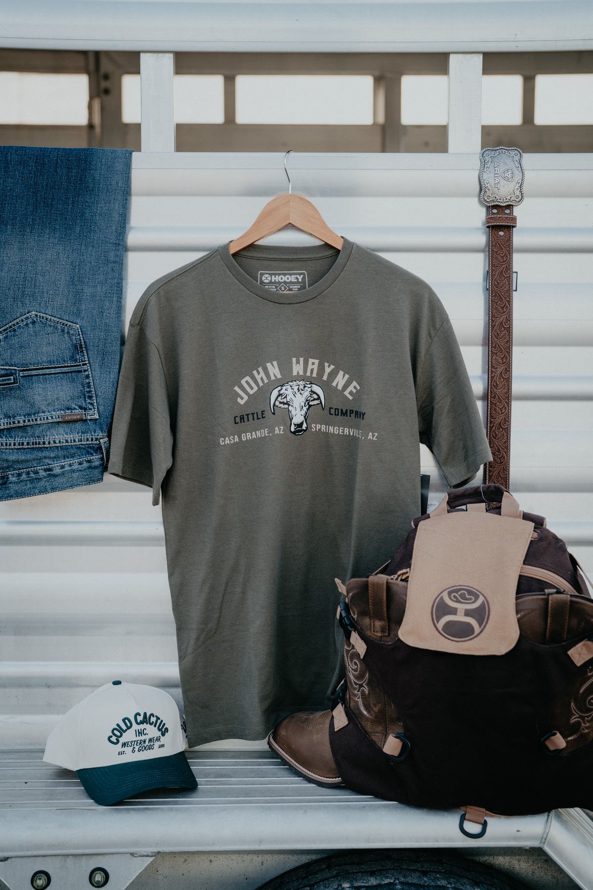 'Western Legend' Men's Moss Green Crew Neck T-Shirt