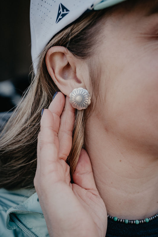 Floral Windmill Concho Stamped Sterling Earrings