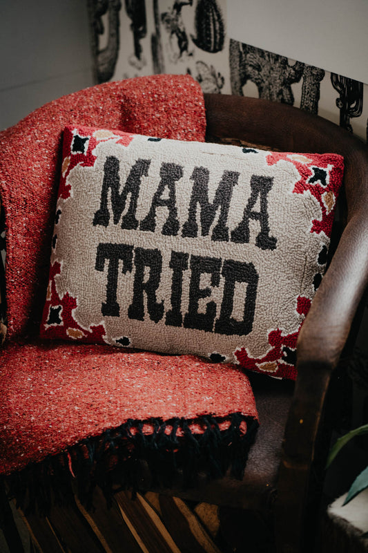 "Mama Tried" Rug Hooked Large Lumbar Accent Pillow