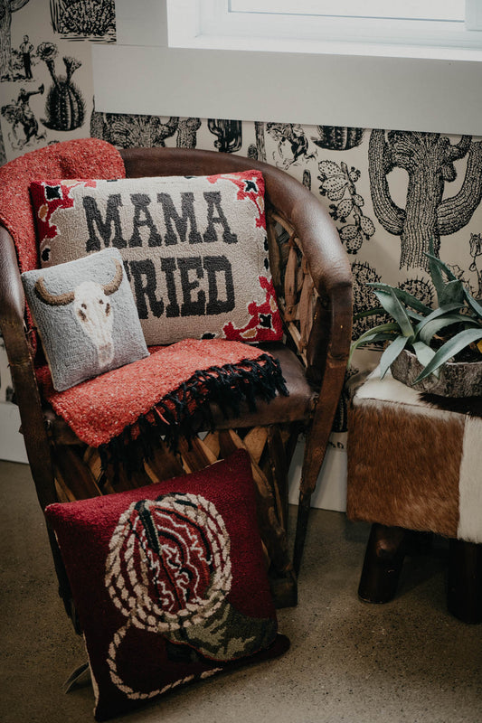 "Mama Tried" Rug Hooked Large Lumbar Accent Pillow