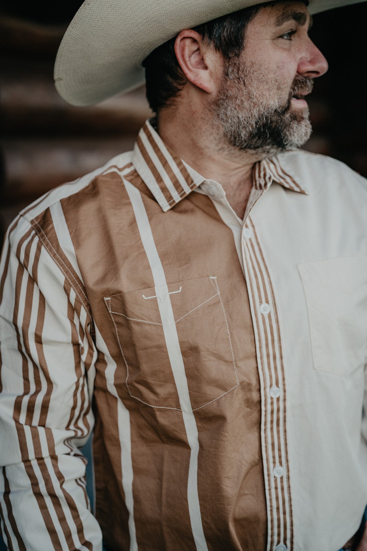 'Zach Top' Natural Brown Striped Button Up by Kimes Ranch X Zach Top