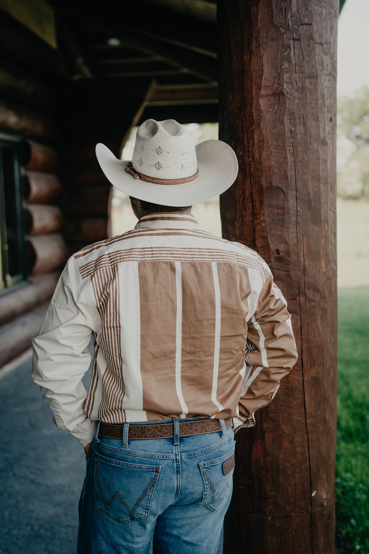 'Zach Top' Natural Brown Striped Button Up by Kimes Ranch X Zach Top