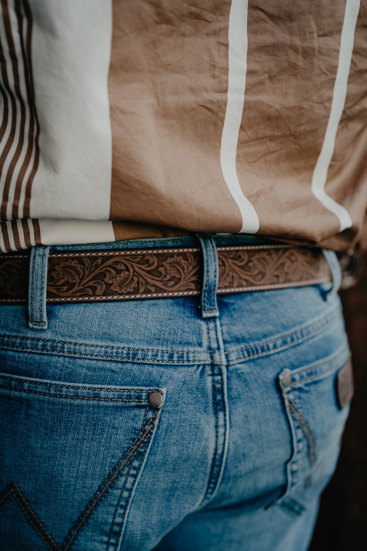 Ariat Leather Tooled Belt with Rectangular Buckle
