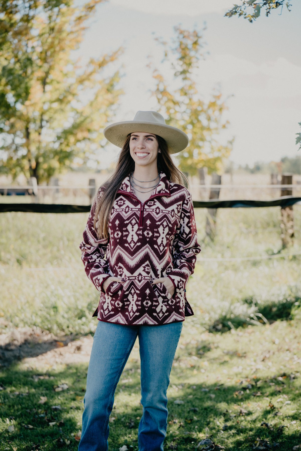 'Bailey' Women's Wrangler Burgandy Sherpa Pullover