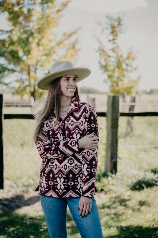 'Bailey' Women's Wrangler Burgandy Sherpa Pullover