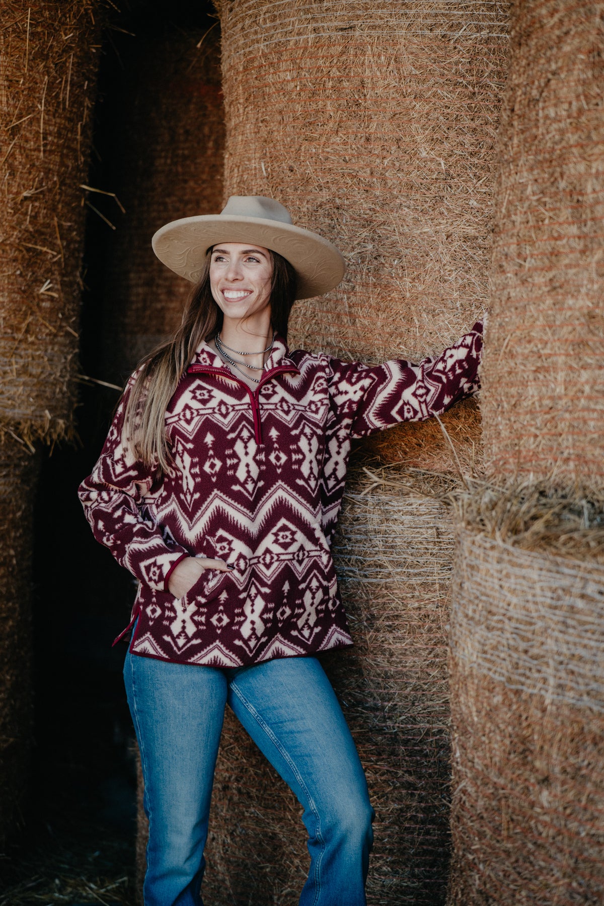 'Bailey' Women's Wrangler Burgandy Sherpa Pullover