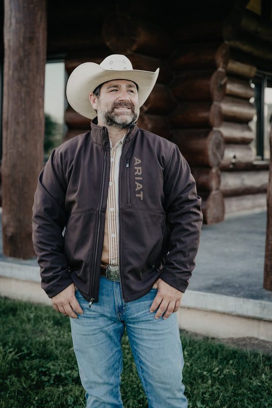 'Nolan' Men's Ariat Logo Chocolate Brown Softshell Jacket
